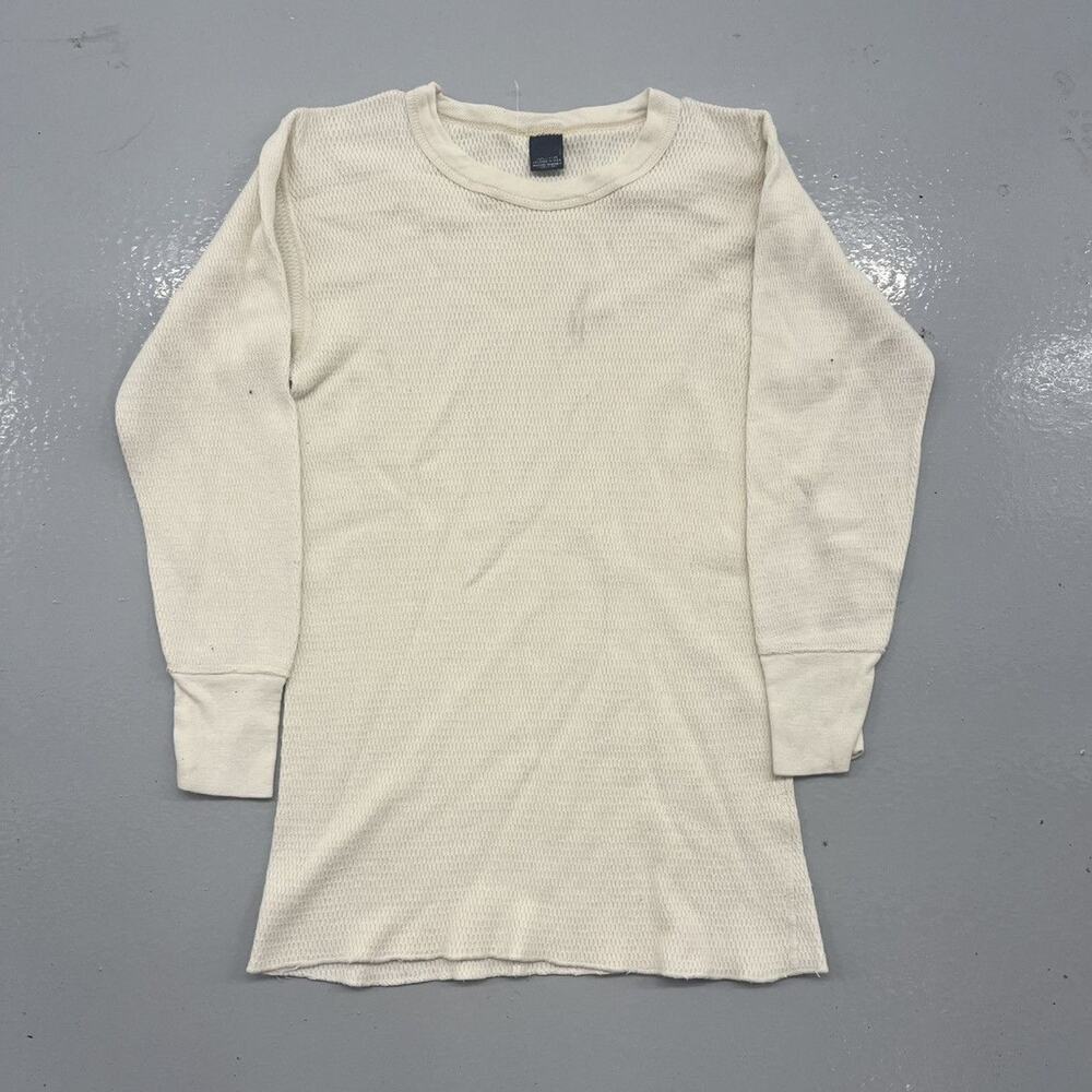 Vintage 80s White Long Sleeve Blank Cotton Thermal Shirt